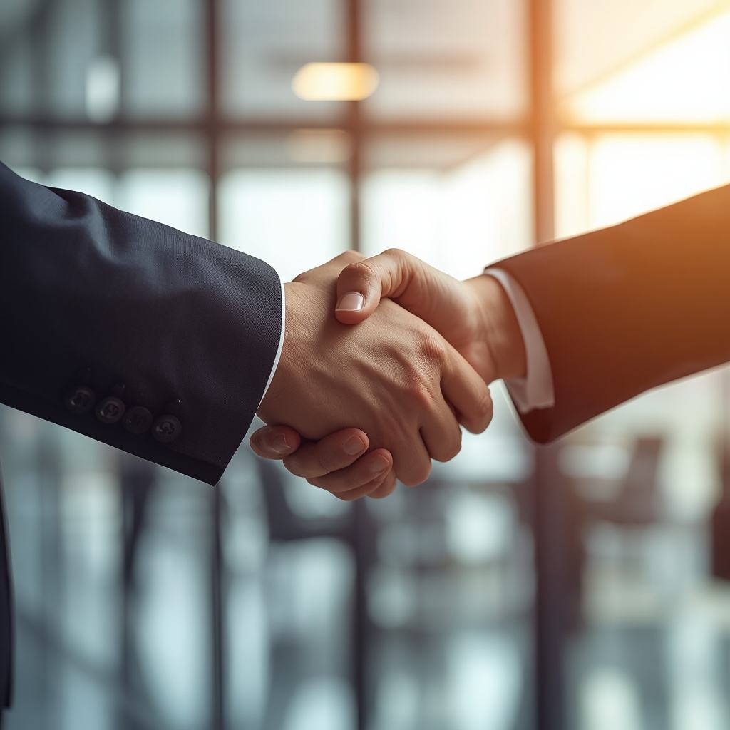 Professioneller Handschlag zwischen zwei Personen in eleganter Kleidung