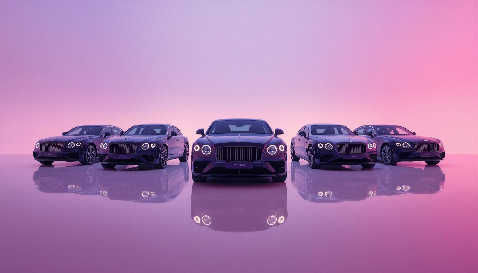 Flotte von fünf Bentleys aufgereiht in hellem Studio