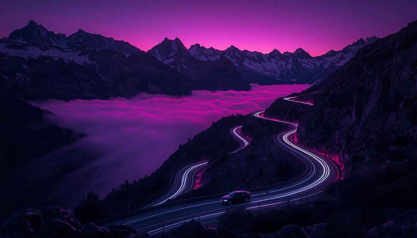 Grossglockner High Alpine Road with serpentines at night