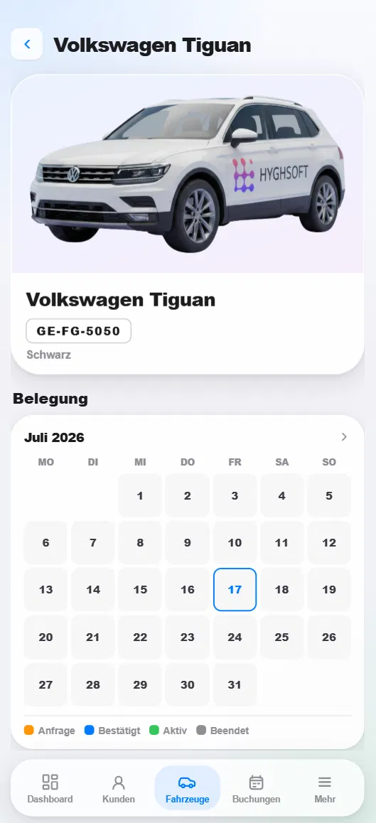 HyghFleet: Fahrzeugakte mit Belegungskalender