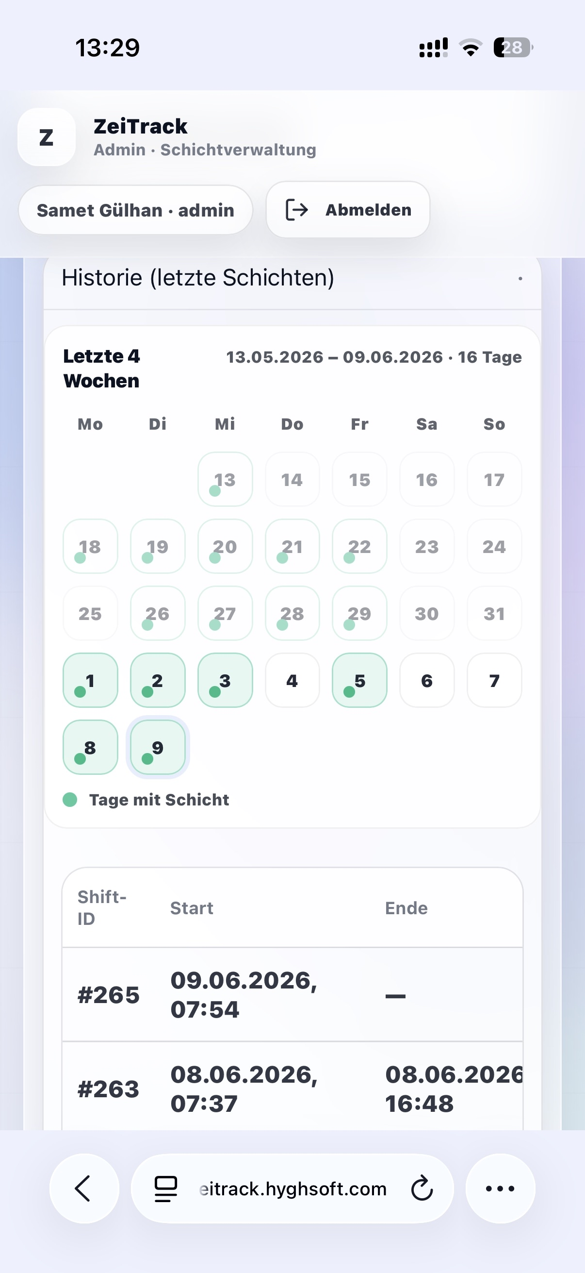 ZeiTrack App: Schichtverwaltung und Zeiterfassung